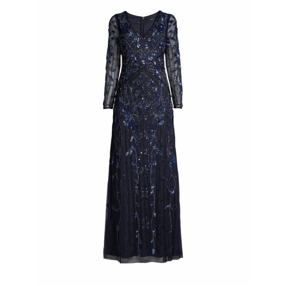 Aidan Mattox embellished sheer long sleeve long gown - Picture 16 of 17